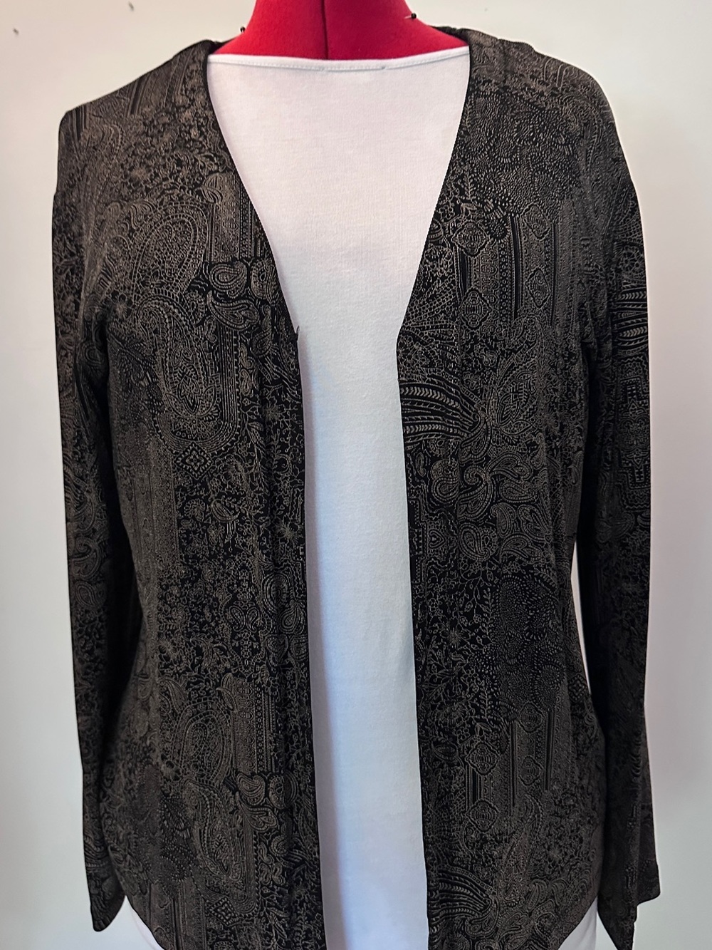 Chico's Travelers Open Front Jacket | Size 2 (Large) | Black Paisley Travel Knit